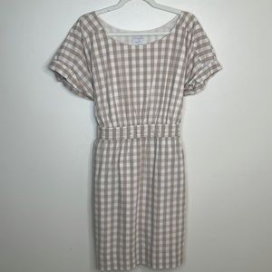 Anthropologie Tan and White Gingham Dress